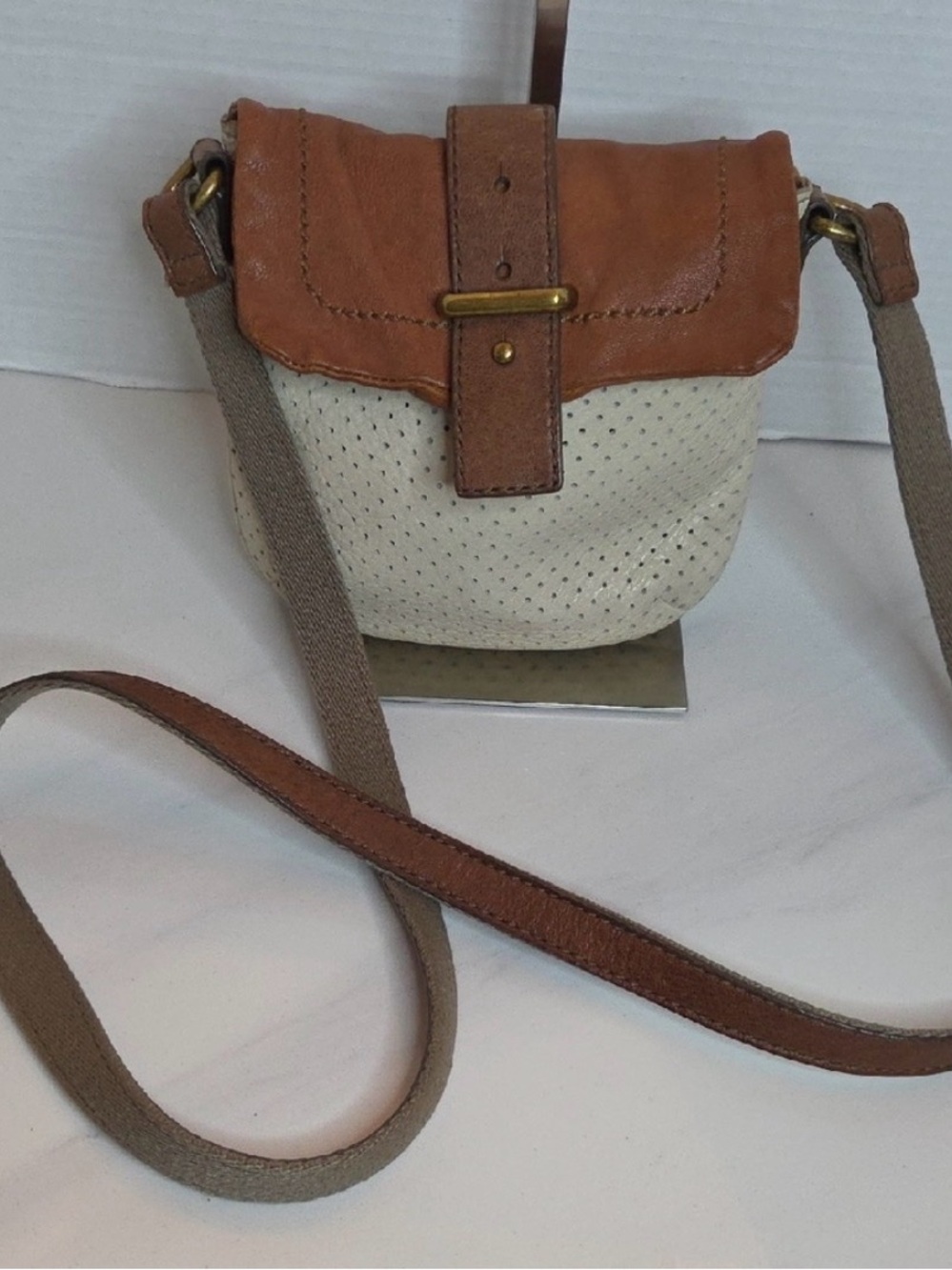 Vintage Fossil Perforated Two Tone Leather Bag